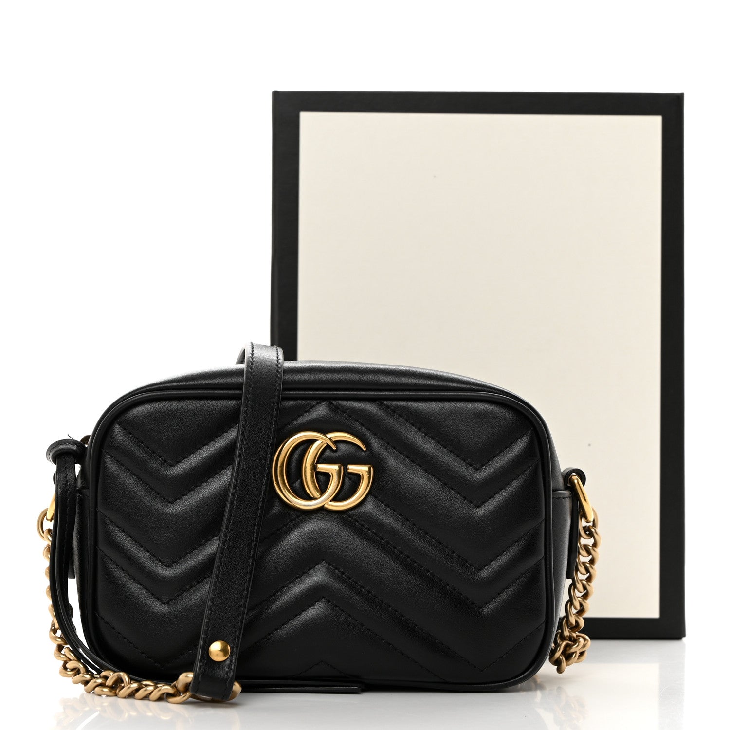 Gucci Calfskin Matelasse Mini GG Marmont Chain Shoulder Bag Black 11 of 11