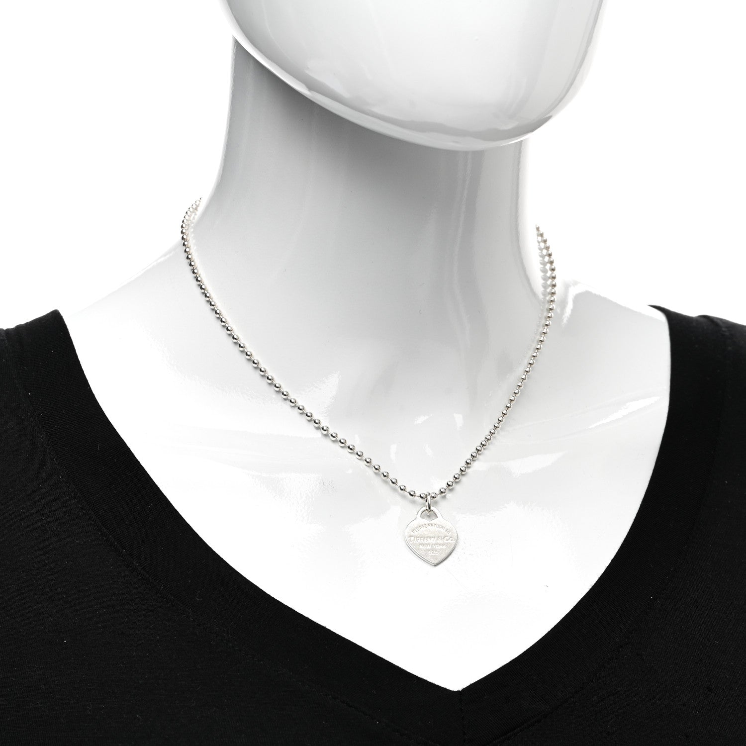 Tiffany Sterling Silver Return To Tiffany Heart Tag Pendant Bead Chain Necklace 2 of 4