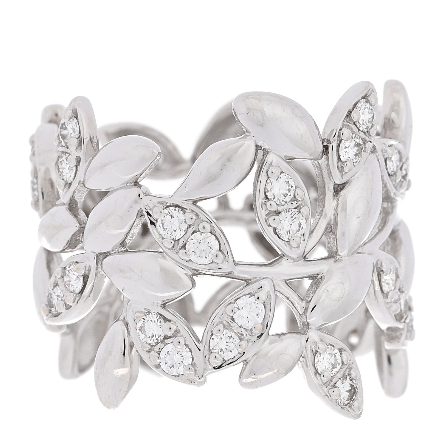 Tiffany 18K White Gold Diamond Paloma Picasso Olive Leaf Band Ring 49 5 1 of 4