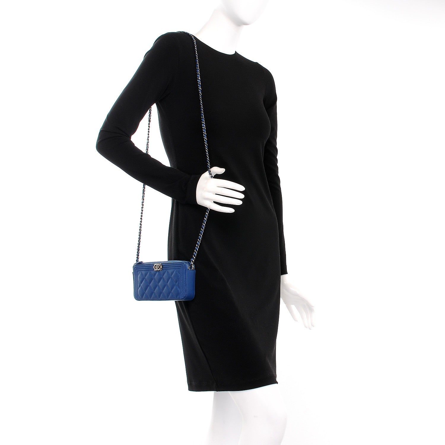 Chanel Caviar Quilted Small Boy Clutch With Chain Blue 2 of 14