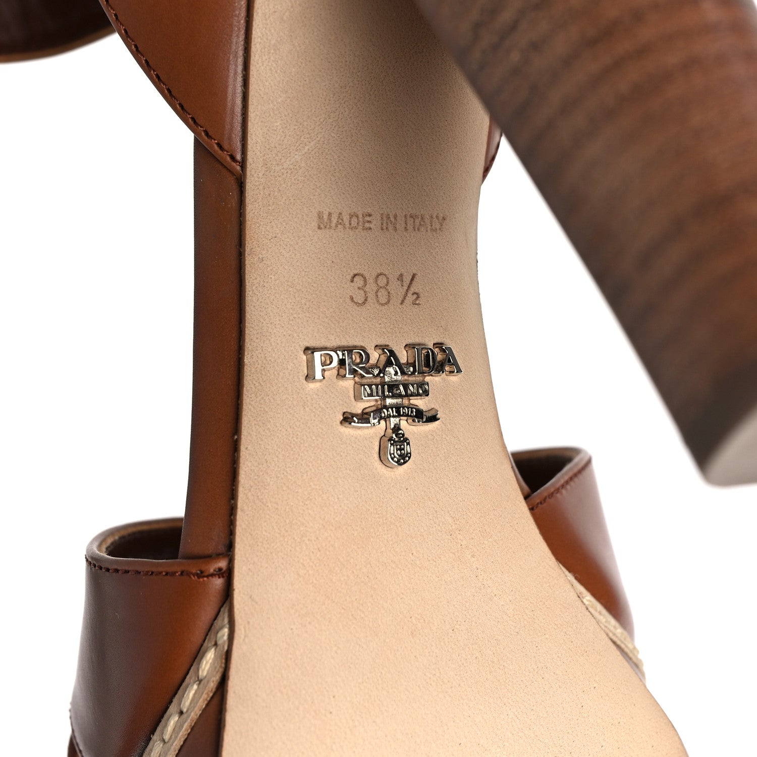 Prada Calfskin Heel Sandals 38.5 Brown 6 of 7