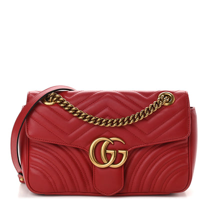 Gucci Calfskin Matelasse Small GG Marmont Shoulder Bag Hibiscus Red 1 of 9