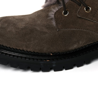 Jimmy Choo Suede Rabbit Fur Pom Pom Elba Flat Boots 37.5 Mink 9 of 10