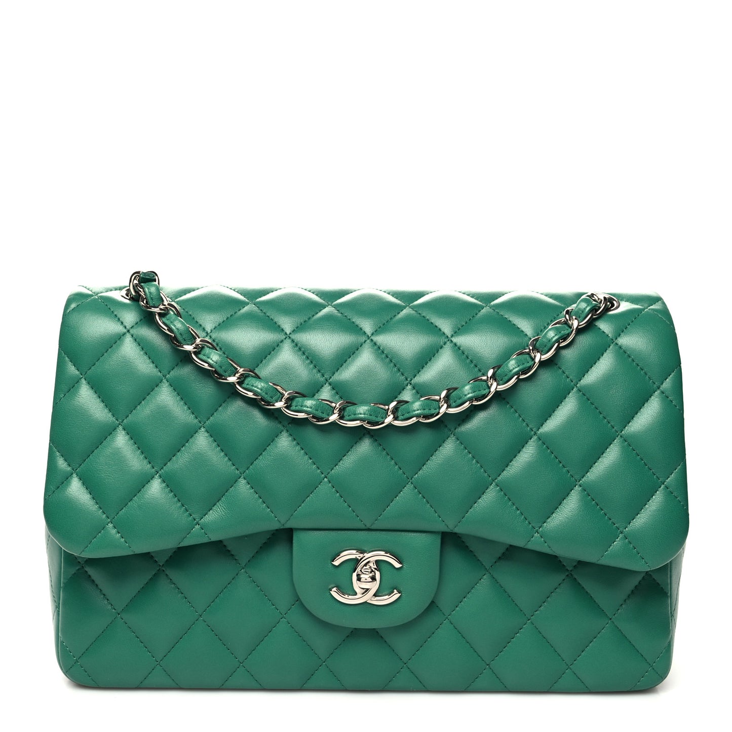 Lambskin Quilted Jumbo Double Flap Green