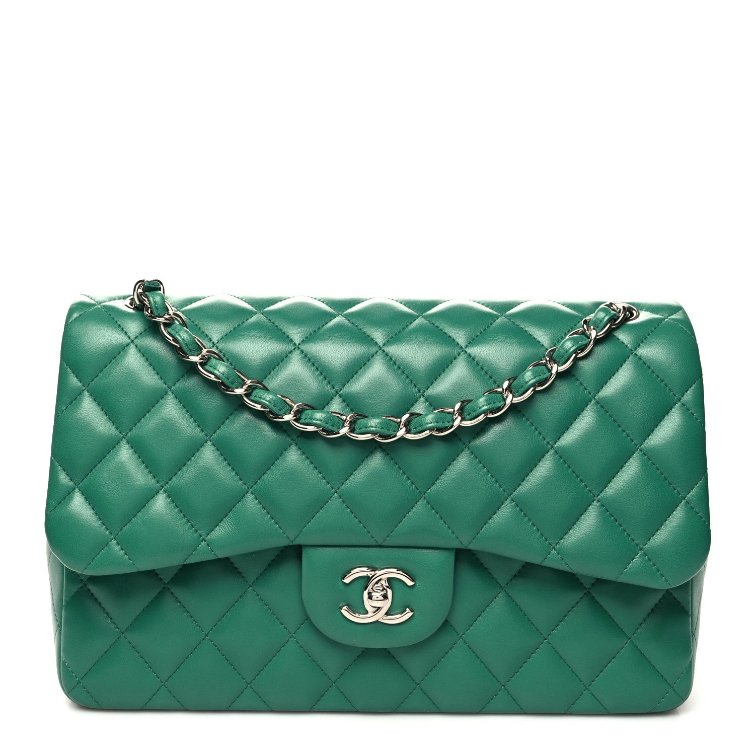 Chanel Lambskin Quilted Jumbo Double Flap Green 1 of 12