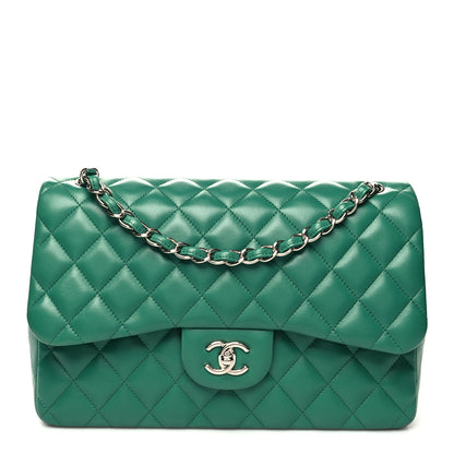 Chanel Lambskin Quilted Jumbo Double Flap Green 1 of 12