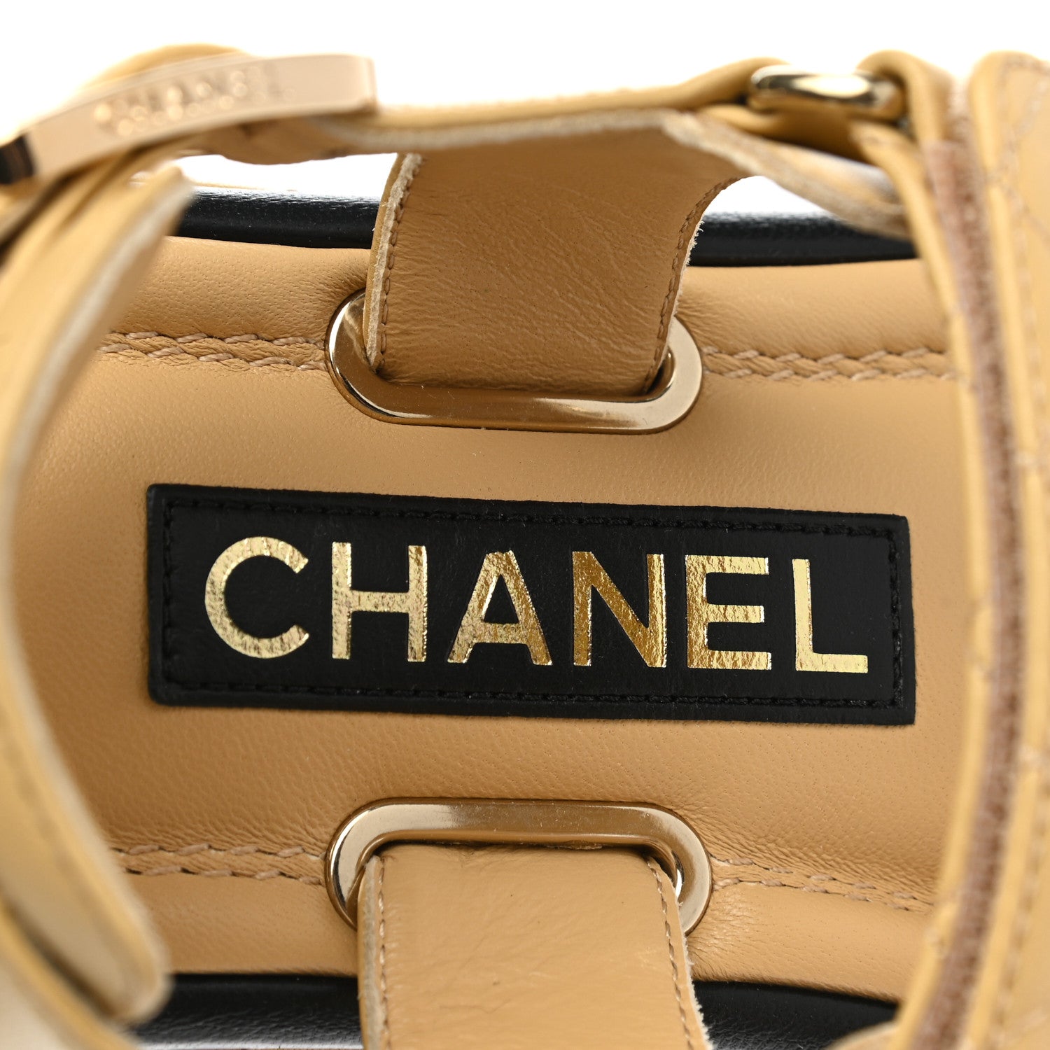Chanel Lambskin Quilted Platform Sandals 35 Beige Black 7 of 8