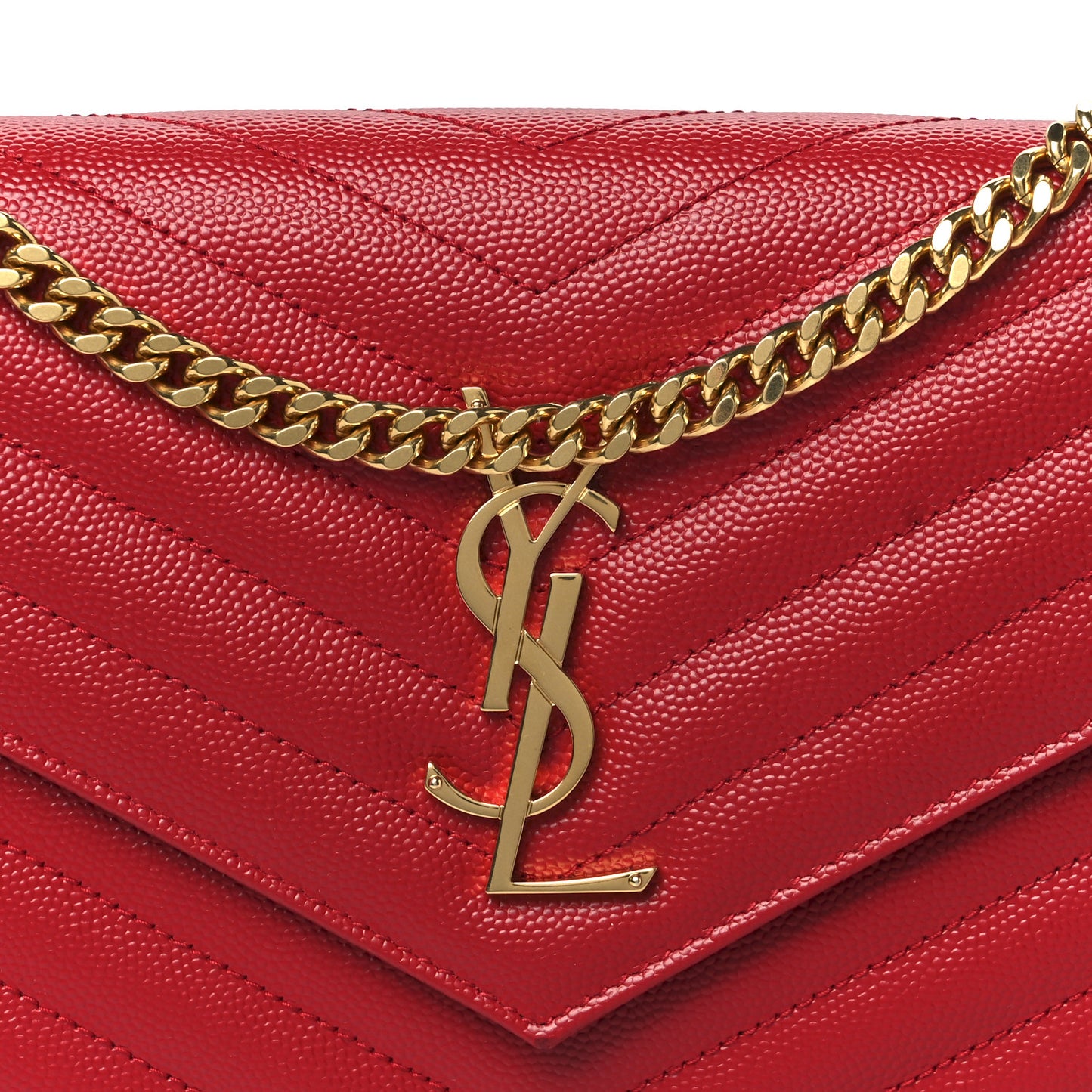 Grain De Poudre Matelasse Chevron Monogram Chain Wallet Rouge Eros