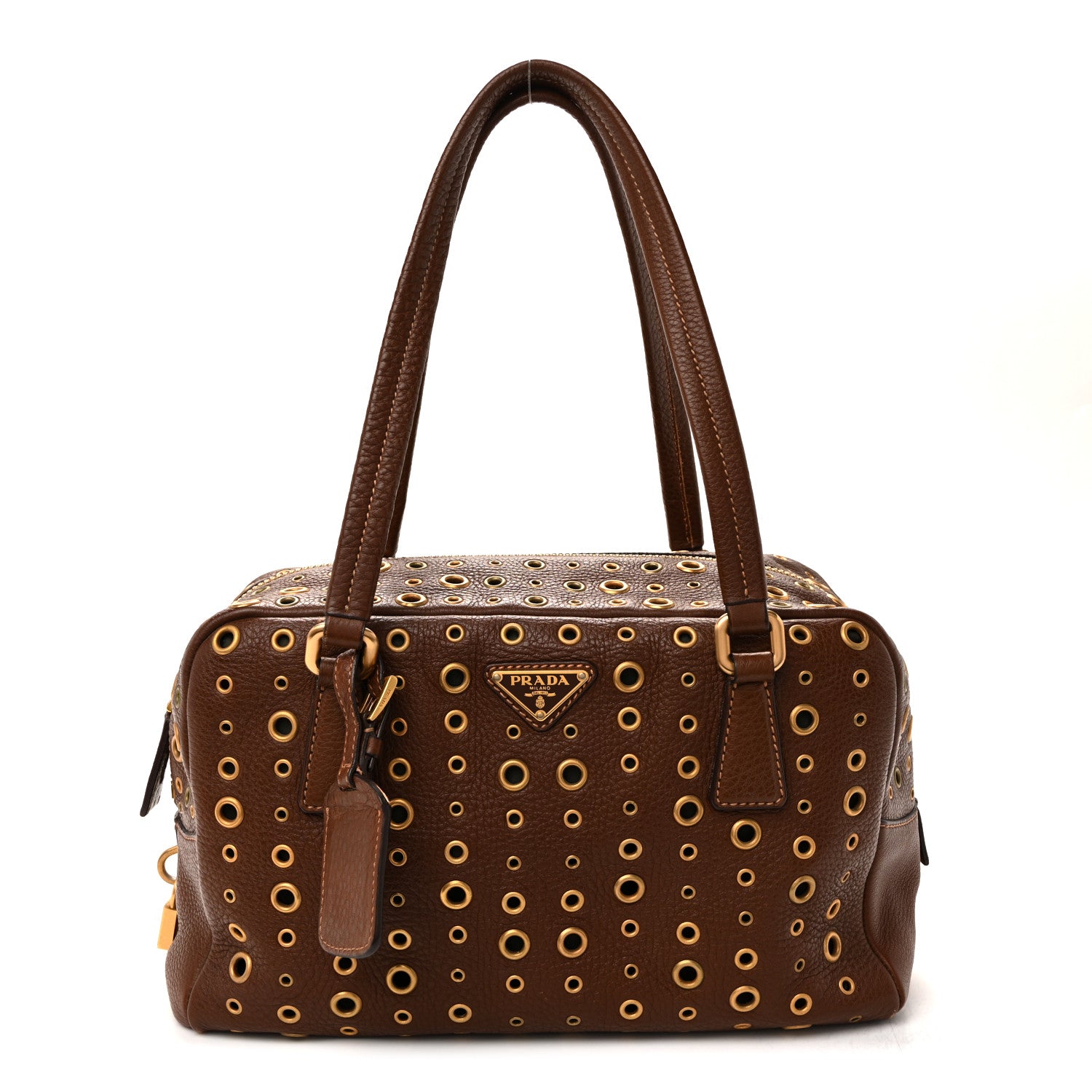 Prada Vitello Daino Grommet Satchel Bruciato 1 of 11