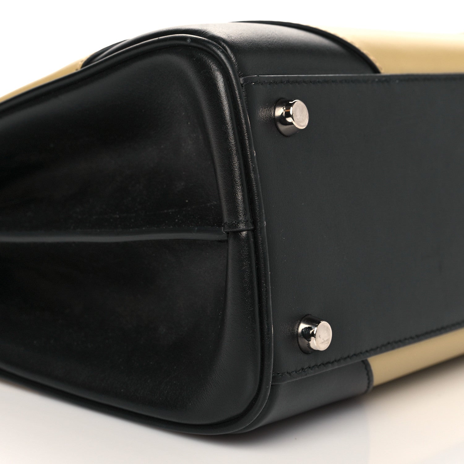 Gucci Smooth Calfskin Diagonal Striped Small Zumi Top Handle Bag Black Beige 9 of 13