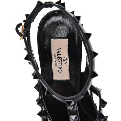 Valentino Garavani Calfskin Lacquered Monochrome Rockstud Ankle Strap 100mm Pumps 37.5 Black 7 of 8