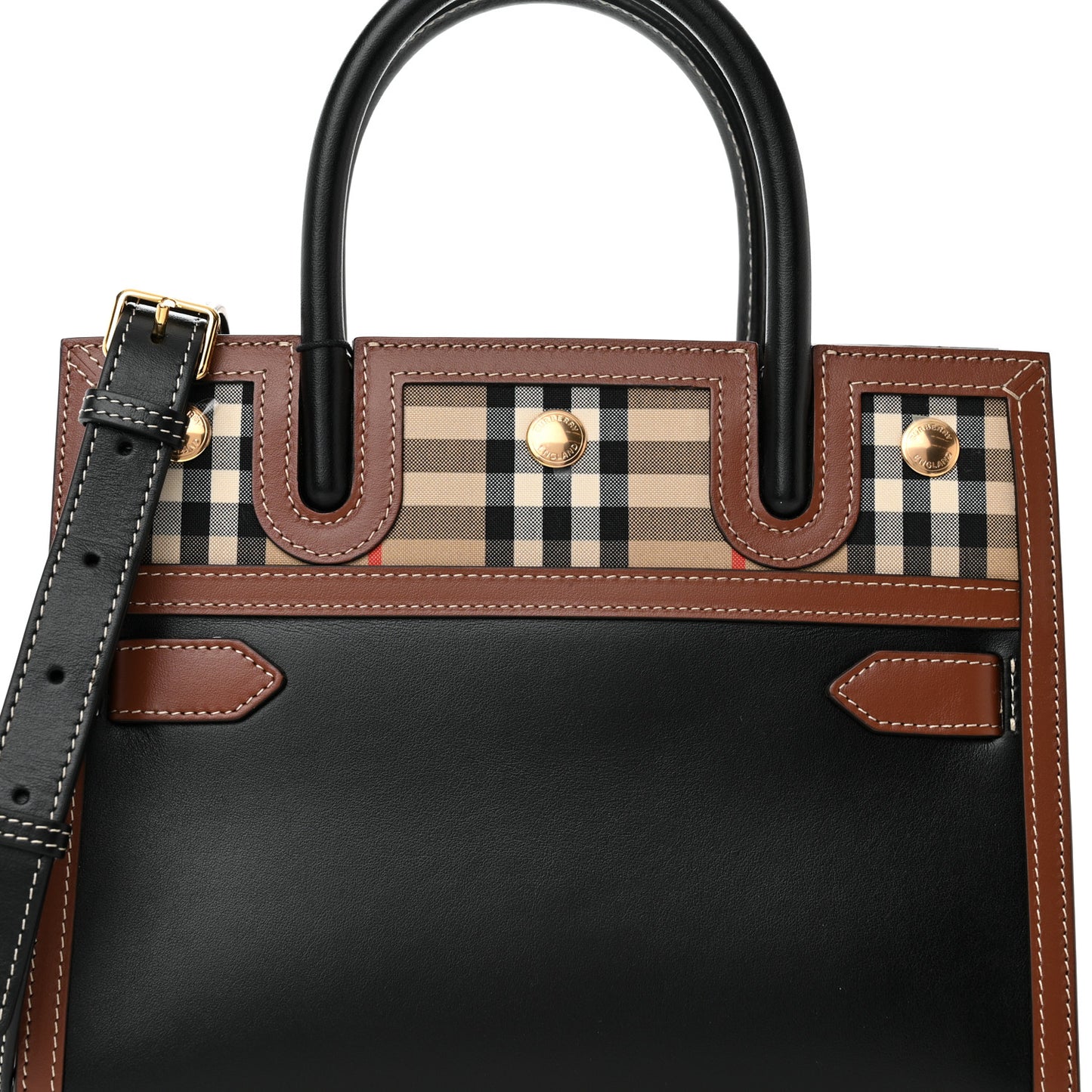 Calfskin Vintage Check Mini Two Handle Title Bag Black