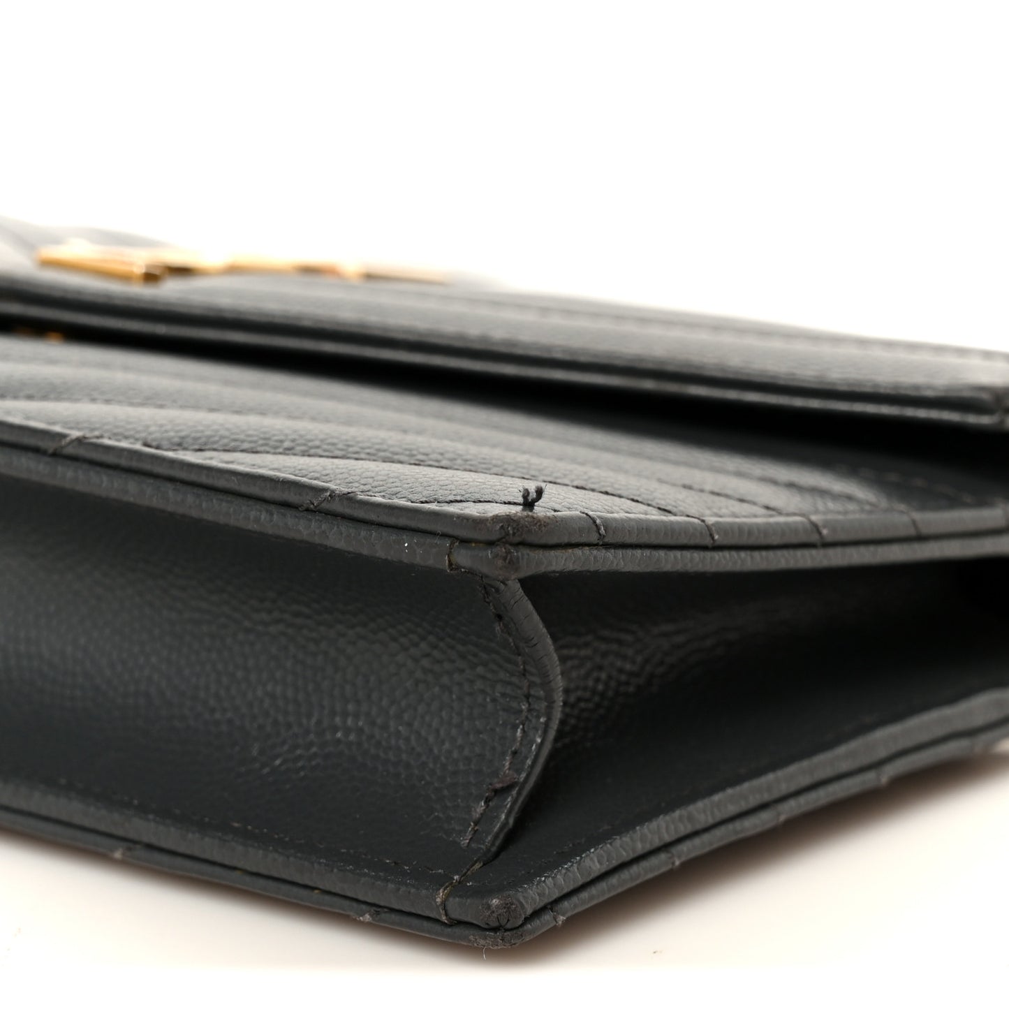 Grain De Poudre Matelasse Chevron Monogram Envelope Chain Wallet Dark Smog