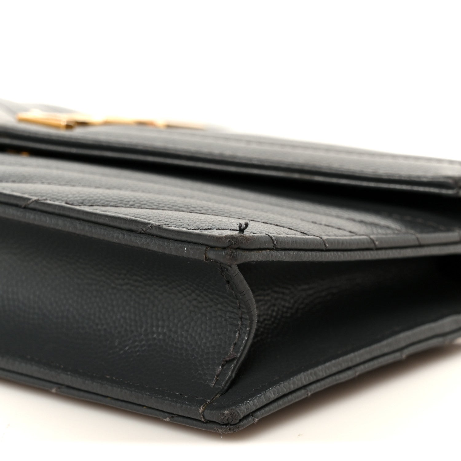 Saint Laurent Grain De Poudre Matelasse Chevron Monogram Envelope Chain Wallet Dark Smog 10 of 11