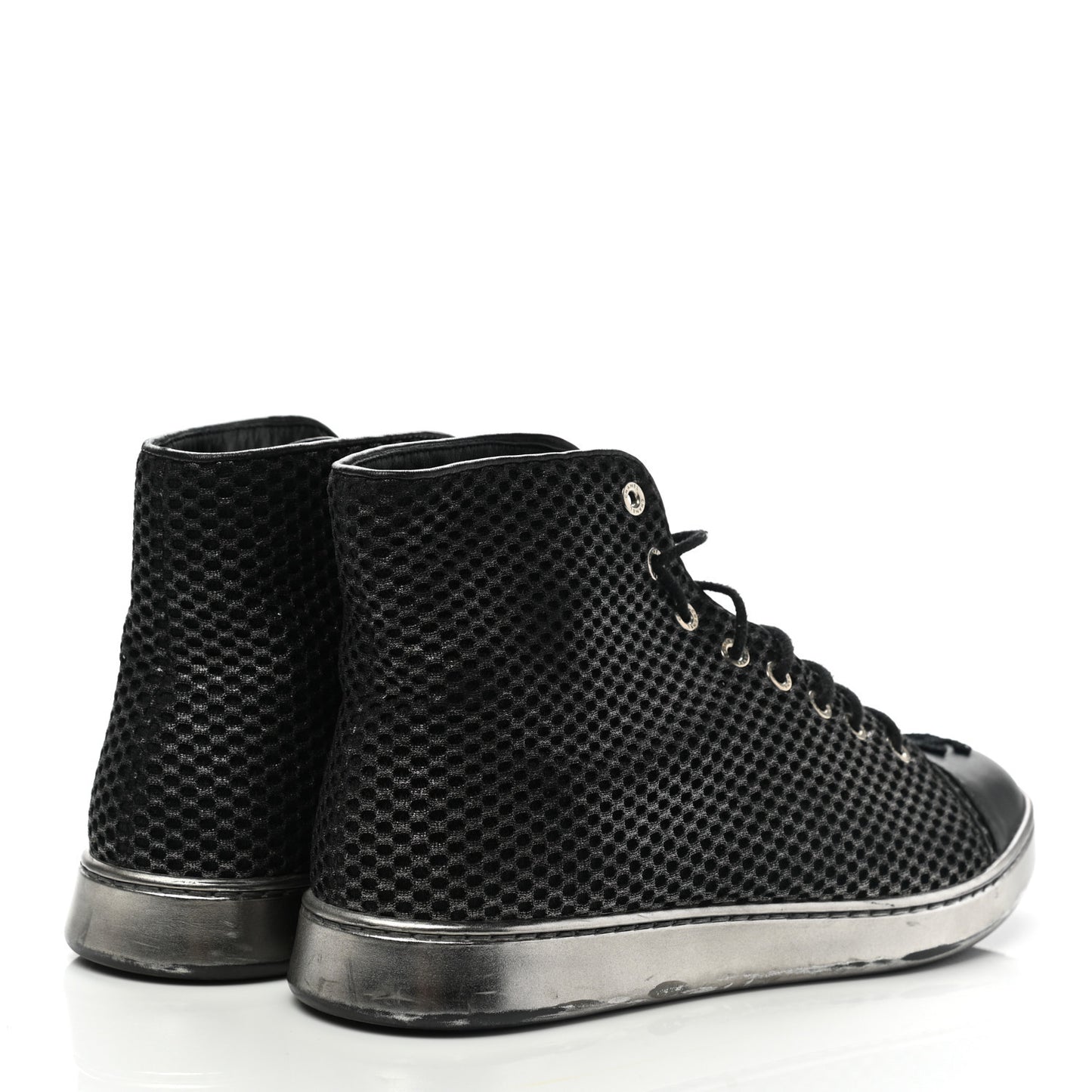 Tweed Lambskin High Top Sneakers 38.5 Black