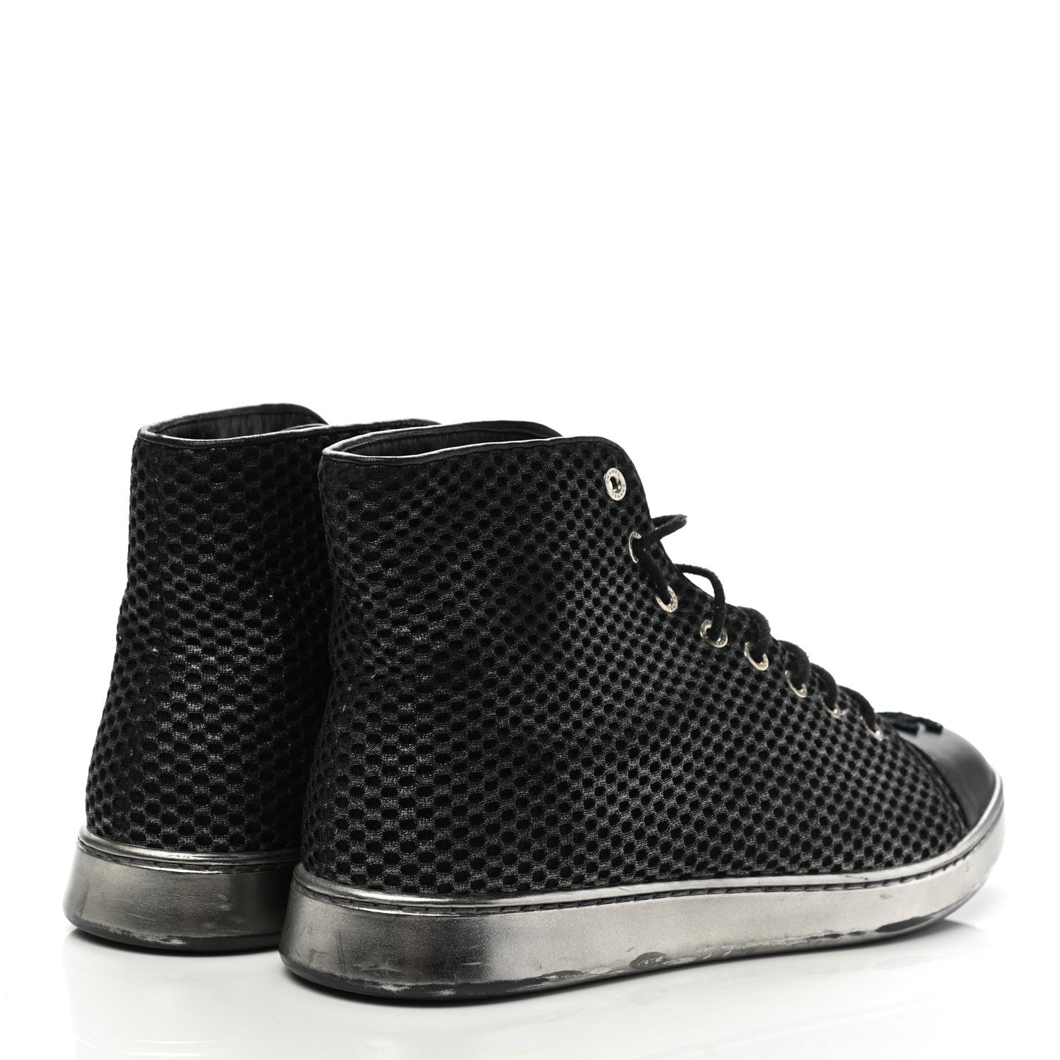 Chanel Tweed Lambskin High Top Sneakers 38.5 Black 4 of 13