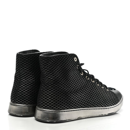 Chanel Tweed Lambskin High Top Sneakers 38.5 Black 4 of 13