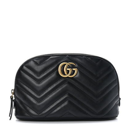 Gucci Calfskin Matelasse Large GG Marmont Pouch Cosmetic Case Black 1 of 10