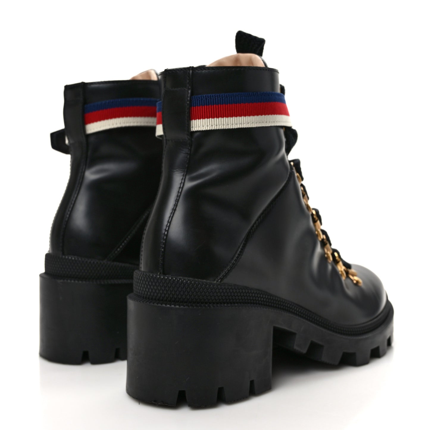 Calfskin Sylvie Web Lace Up Combat Boots 36.5 Black