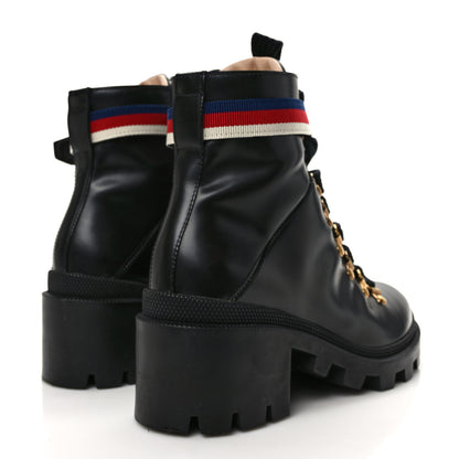 Gucci Calfskin Sylvie Web Lace Up Combat Boots 36.5 Black 4 of 8