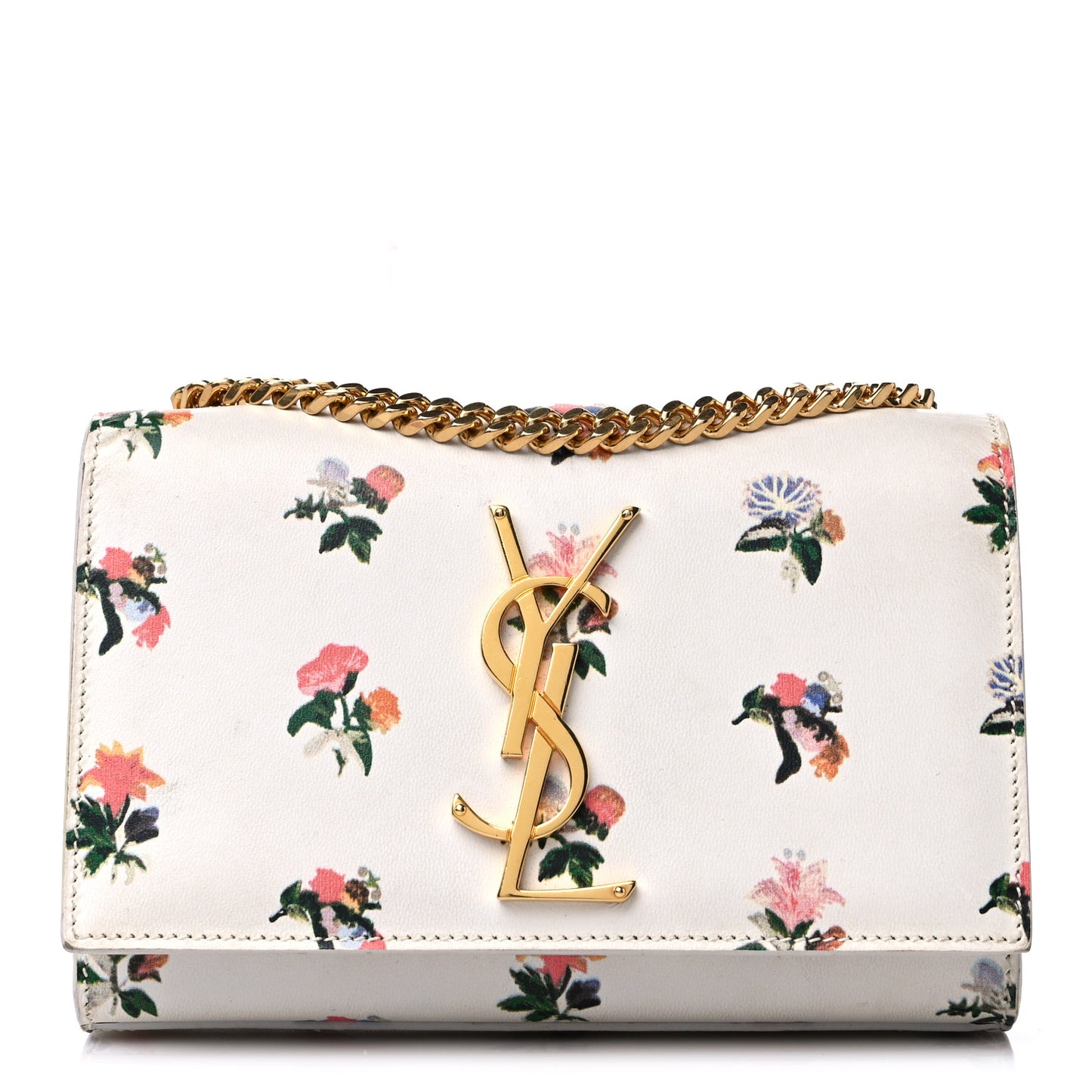 Calfskin Prairie Flower Printed Small Classic Monogram Kate Satchel White