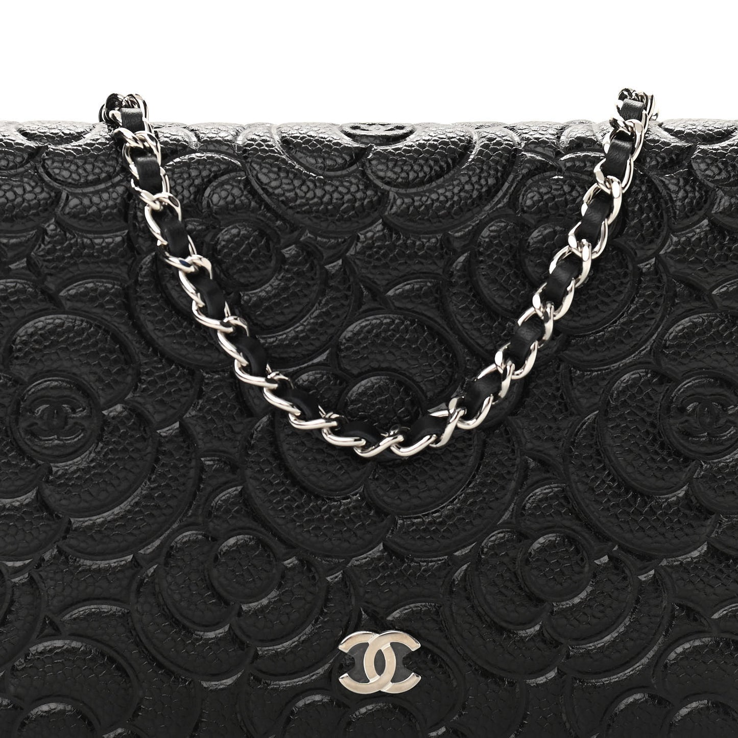 Caviar Camellia Embossed Wallet On Chain WOC Black