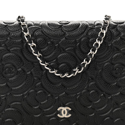 Chanel Caviar Camellia Embossed Wallet On Chain WOC Black 9 of 12