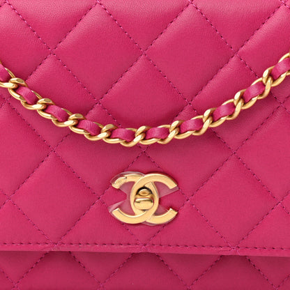 Chanel Lambskin Quilted CC Pearl Crush Wallet on Chain WOC Dark Pink 8 of 11