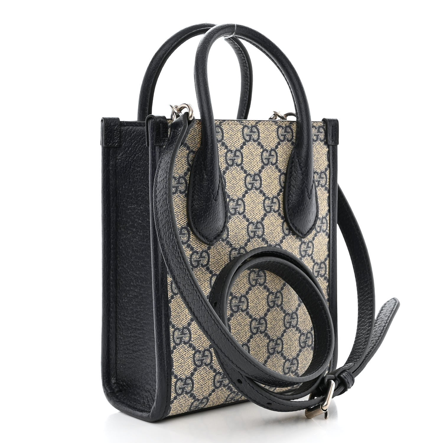 Gucci GG Supreme Monogram Textured Dollar Calfskin Mini Retro Interlocking G Tote Bag Beige Blue 3 of 12