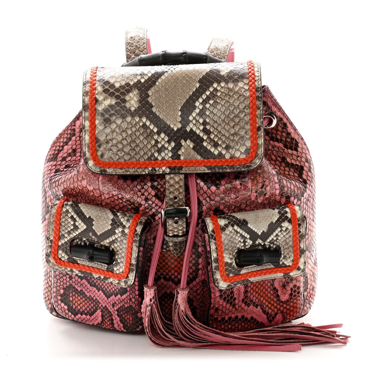 Gucci Snakeskin Medium Bamboo Backpack Pink Multicolor 1 of 13
