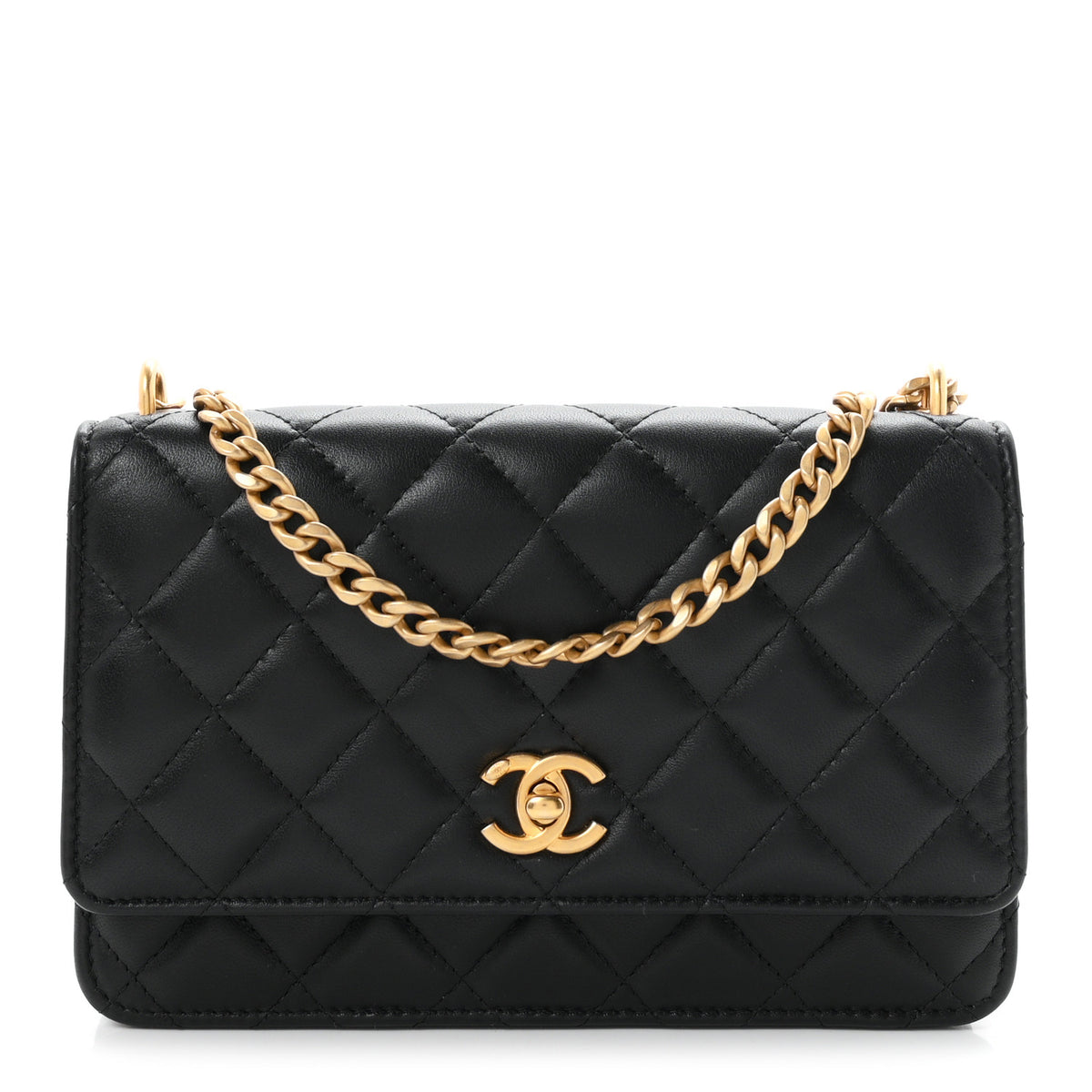 Lambskin Quilted Sweet Camellia Wallet on Chain WOC Black