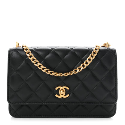 Chanel Lambskin Quilted Sweet Camellia Wallet on Chain WOC Black 1 of 12