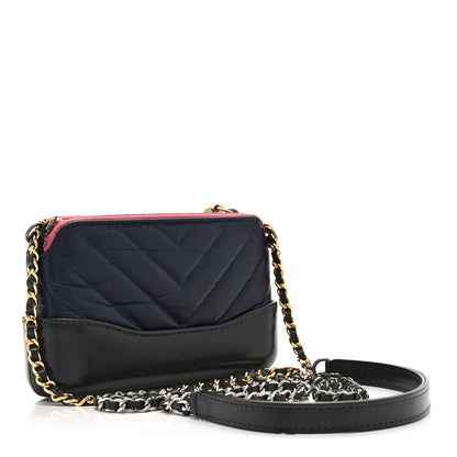 Chanel Aged Calfskin Chevron Quilted Small Gabrielle Clutch With Chain  Navy Black Pink 3 of 13