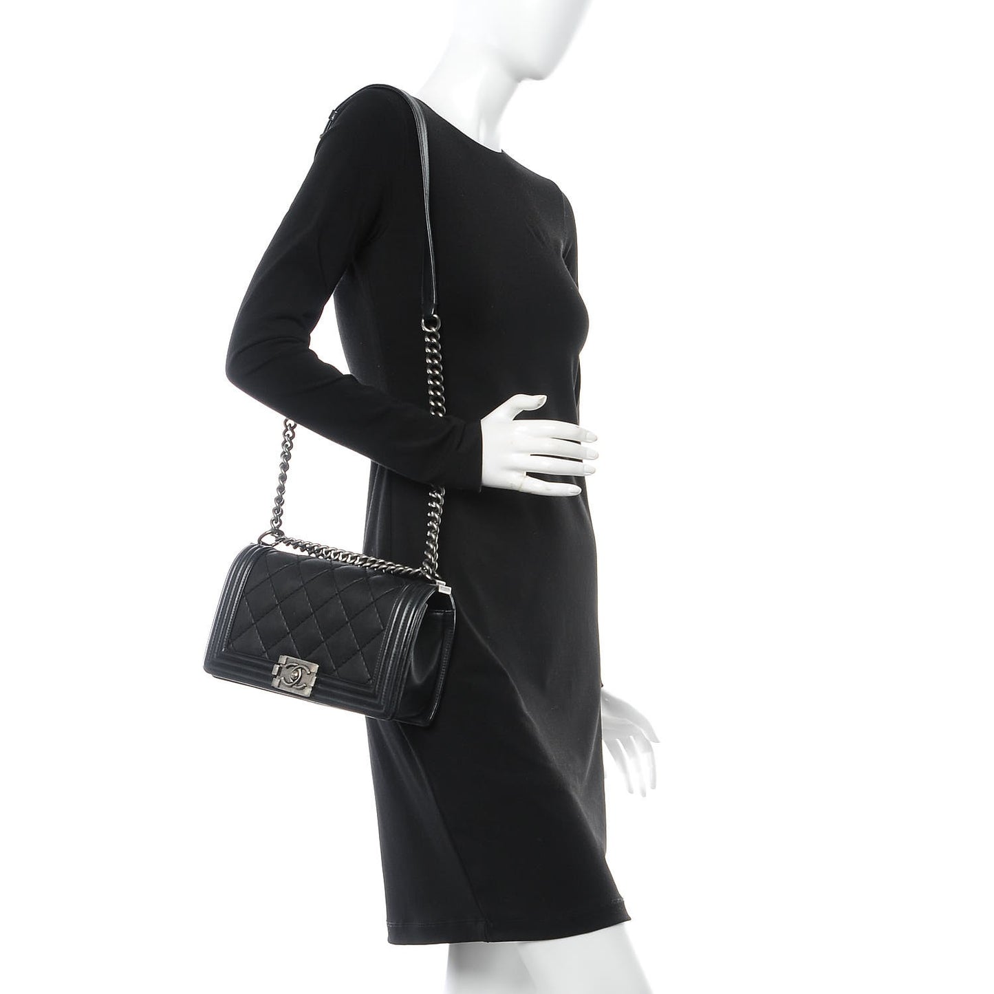 Calfskin Double Stitch Medium Boy Flap Black