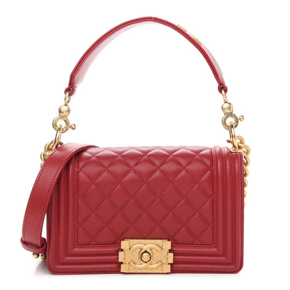 Chanel Calfskin Small Boy Logo Top Handle Flap Red 1 of 10