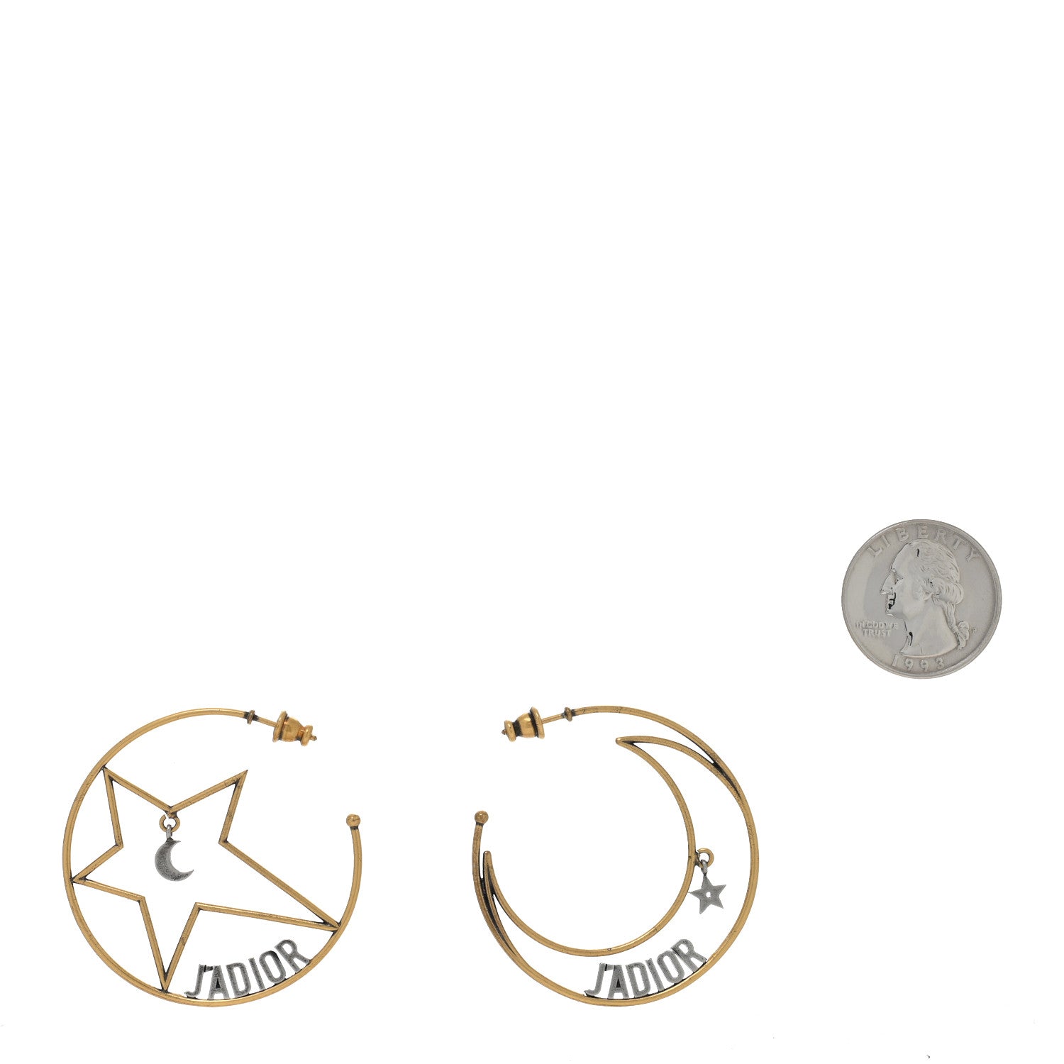 Christian Dior Metal Moon Star J'Adior Asymmetrical Hoop Earrings Gold Palladium 2 of 4