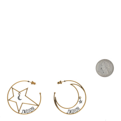 Christian Dior Metal Moon Star J'Adior Asymmetrical Hoop Earrings Gold Palladium 2 of 4