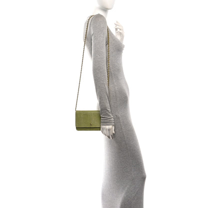 Chanel Calfskin Lizard Embossed Wallet On Chain WOC Green 2 of 12
