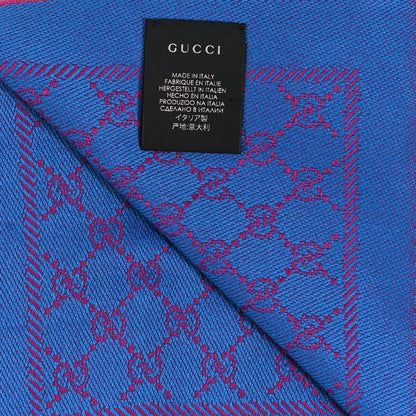 Gucci Wool GG Monogram Reversible New Sten Fringe Scarf Fuxia Sky Blue 3 of 3