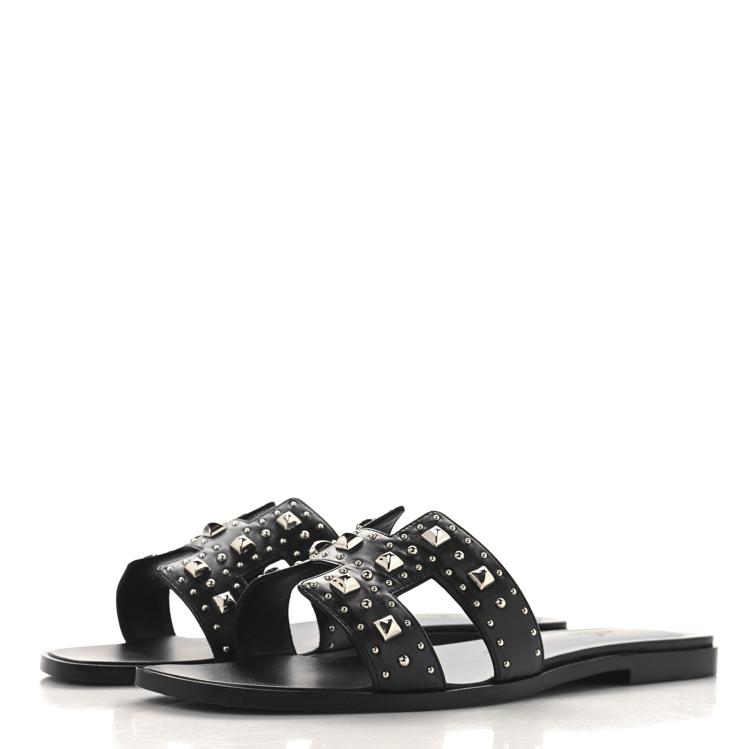 Hermes Calfskin Studded Oran Sandals 40 Black 4 of 10
