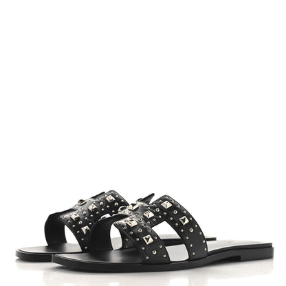 Hermes Calfskin Studded Oran Sandals 40 Black 4 of 10
