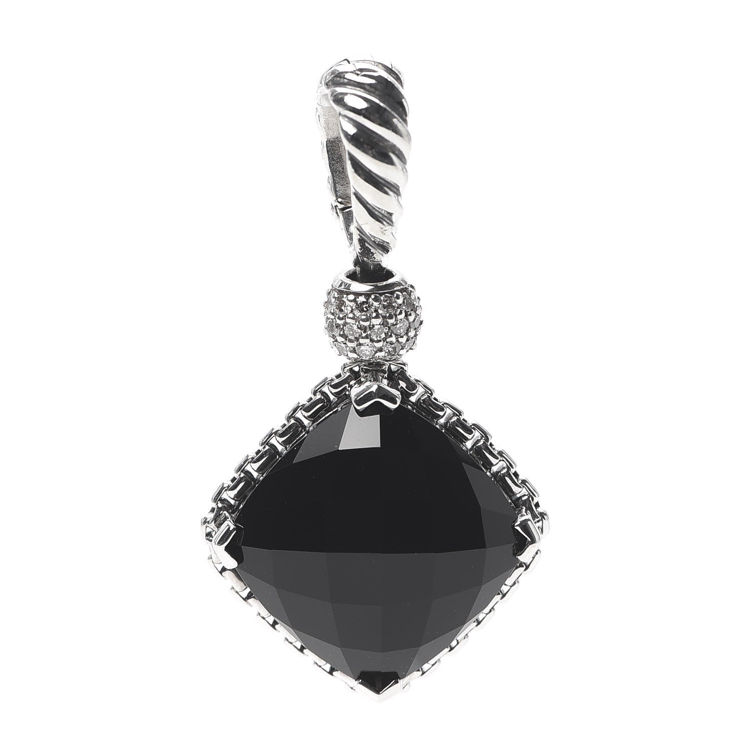 David Yurman Sterling Silver Diamond Black Onyx 14mm Cushion On Point Pendant 1 of 3
