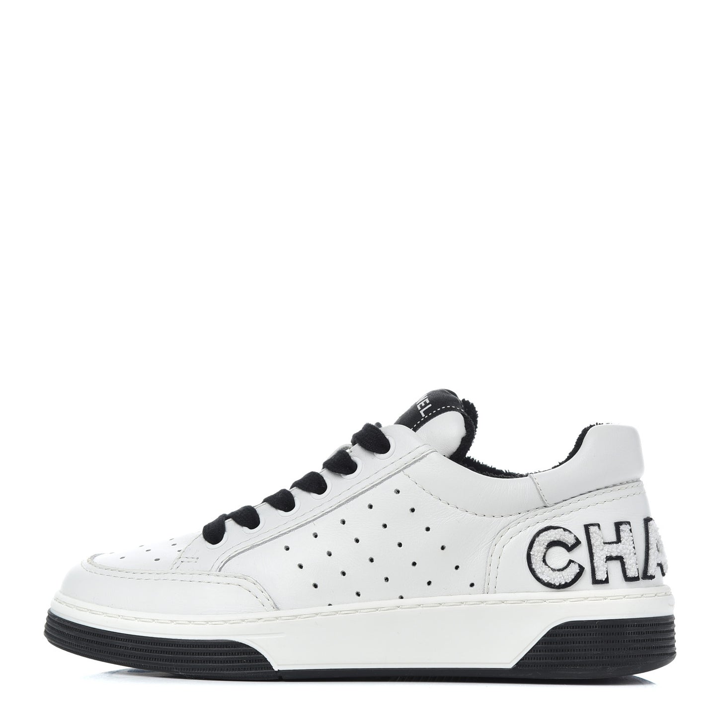 Calfskin Womens Logo Sneakers 35 Black White