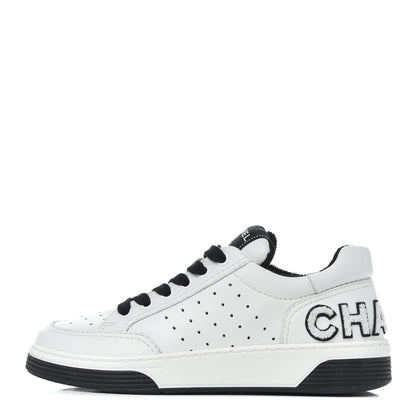 Chanel Calfskin Womens Logo Sneakers 35 Black White 1 of 18