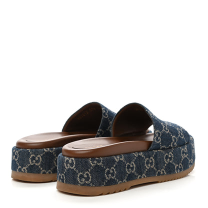 Gucci New Denim GG Monogram Angelina Platform 55mm Slide Sandals 37.5 Blue Tea 4 of 12