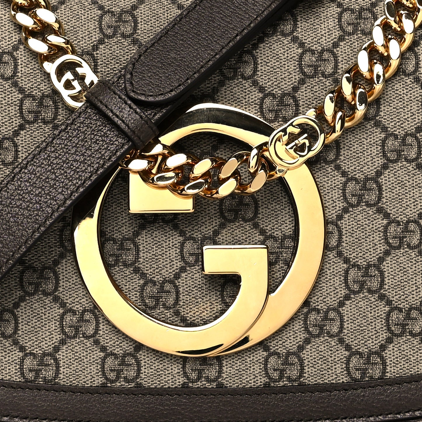 GG Supreme Monogram Textured Dollar Calfskin Blondie Chain Shoulder Flap Bag Beige Ebony New Acero