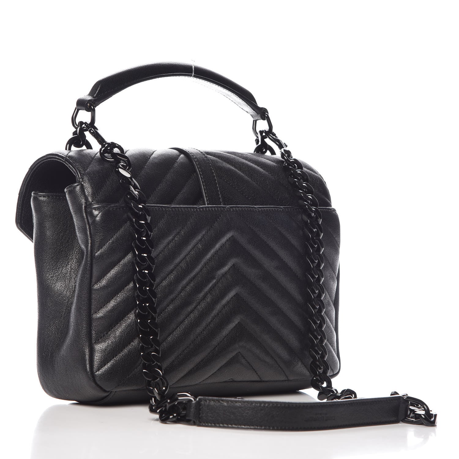 Saint Laurent Sheepskin Matelasse Chevron Monogram Medium College Bag Black 4 of 13