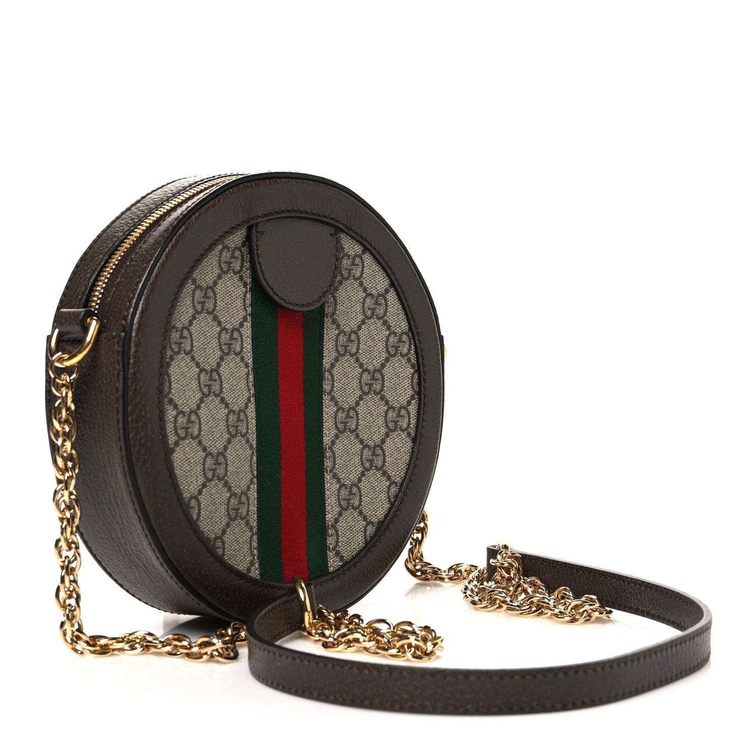 Gucci GG Supreme Monogram Web Mini Ophidia Round Shoulder Bag Brown 3 of 10