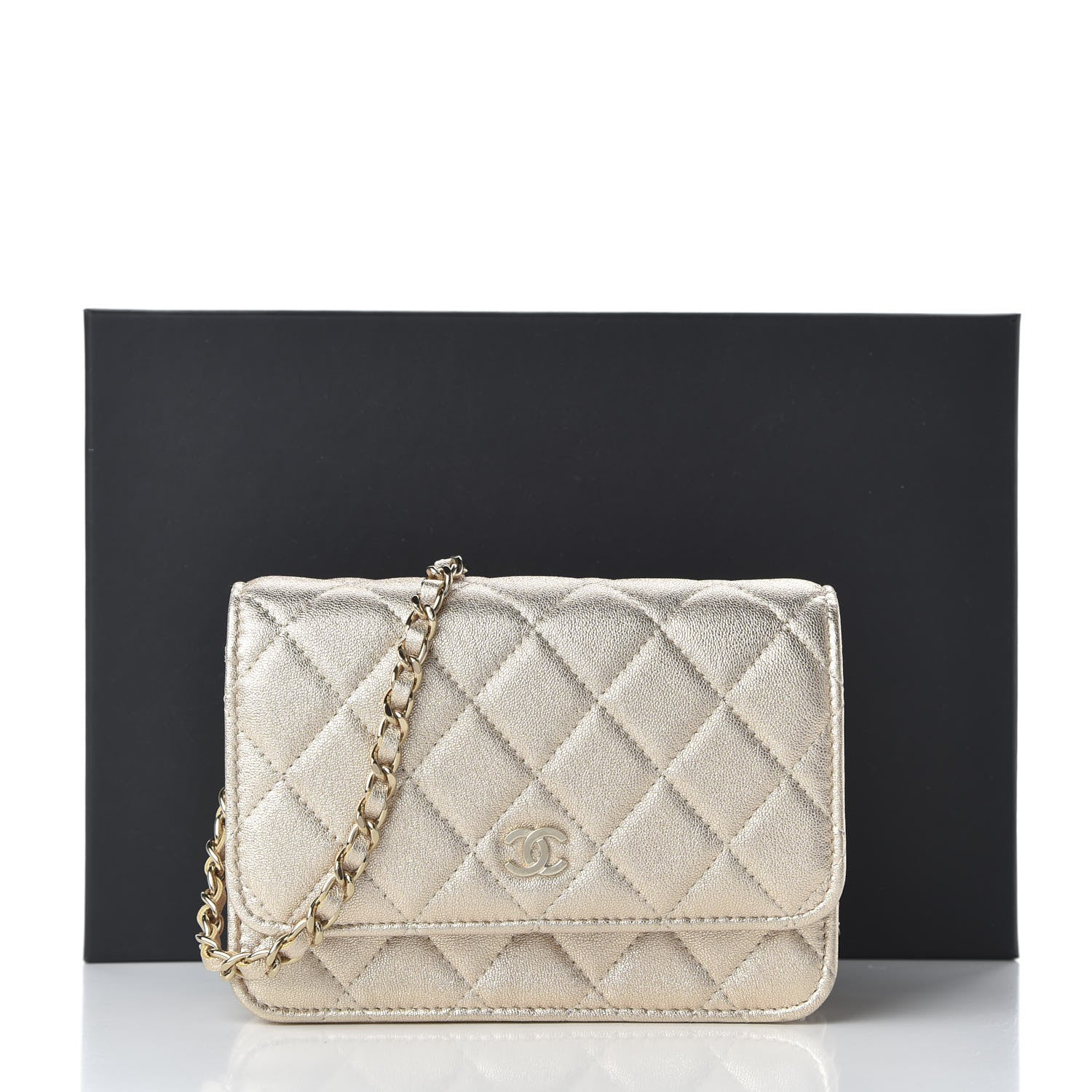 Chanel Metallic Lambskin Quilted Mini Wallet On Chain WOC Gold 11 of 11