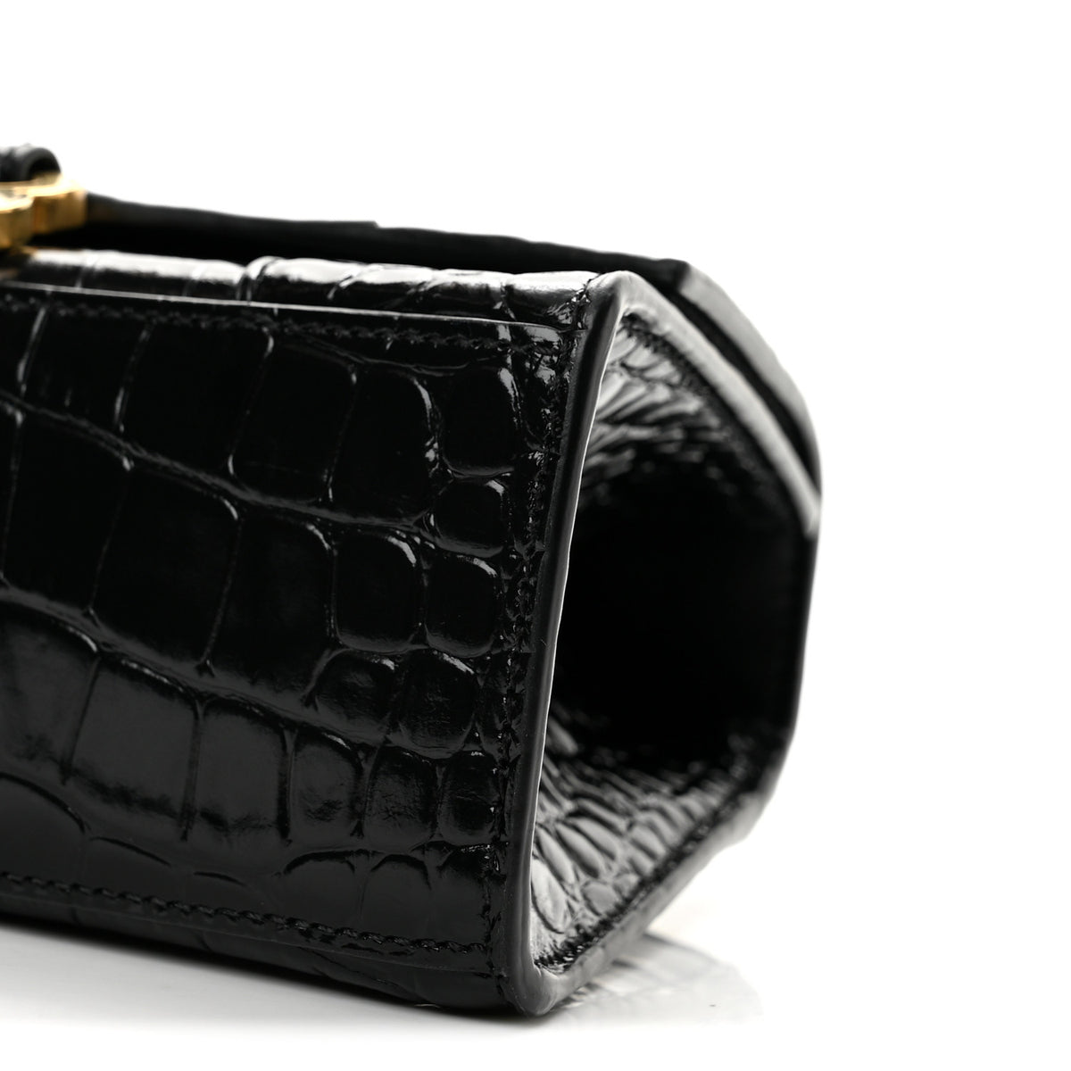 Balenciaga Shiny Calfskin Crocodile Embossed Hourglass Top Handle Bag XS Black 10 of 12